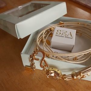 Sea Smadar Eliasaf Leather Wrap Bracelet with Swarovski Crystal & Gold Plate